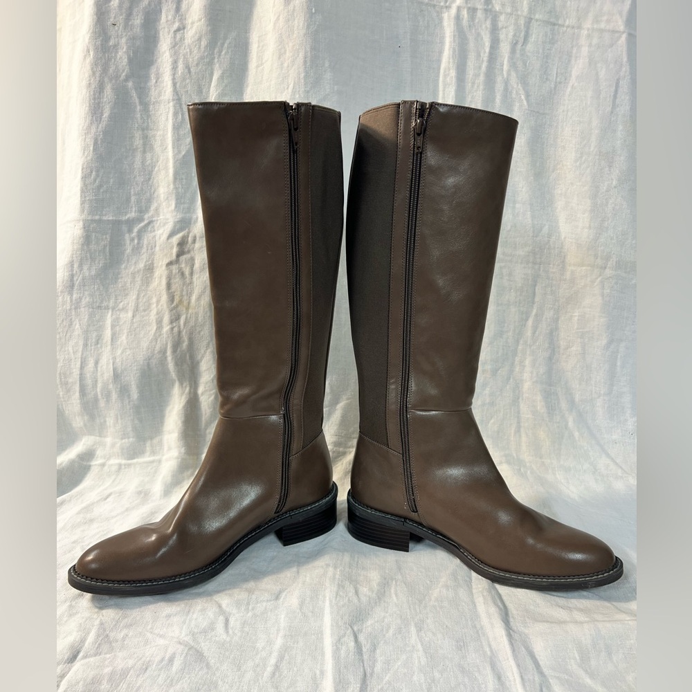 Brown Knee-High Zipped Boots - Picture 1 of 16